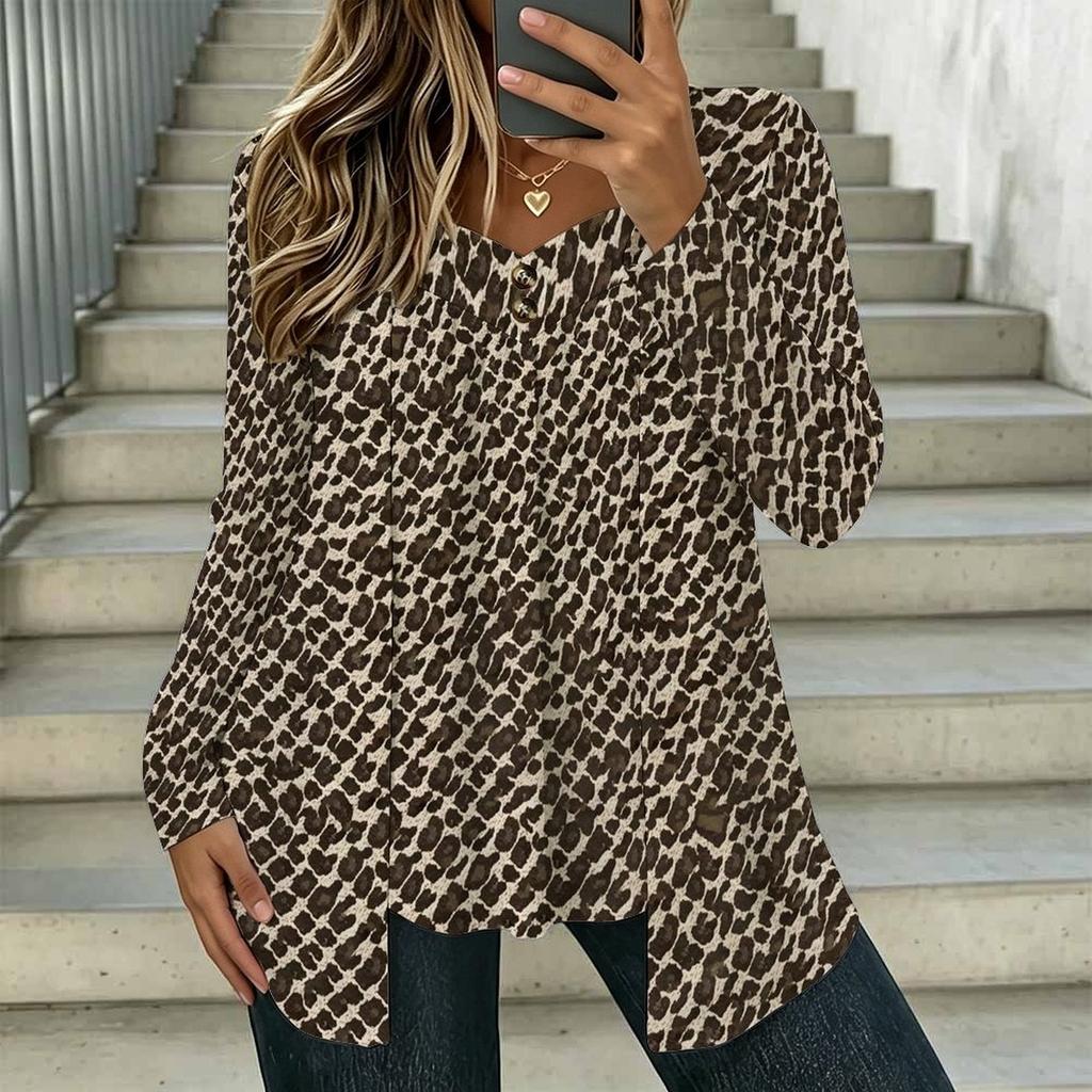 Oversized Ladies Square Neck Long Sleeve T Shirt Double Layer Front Floral Printed Loose Casual Everyday Top