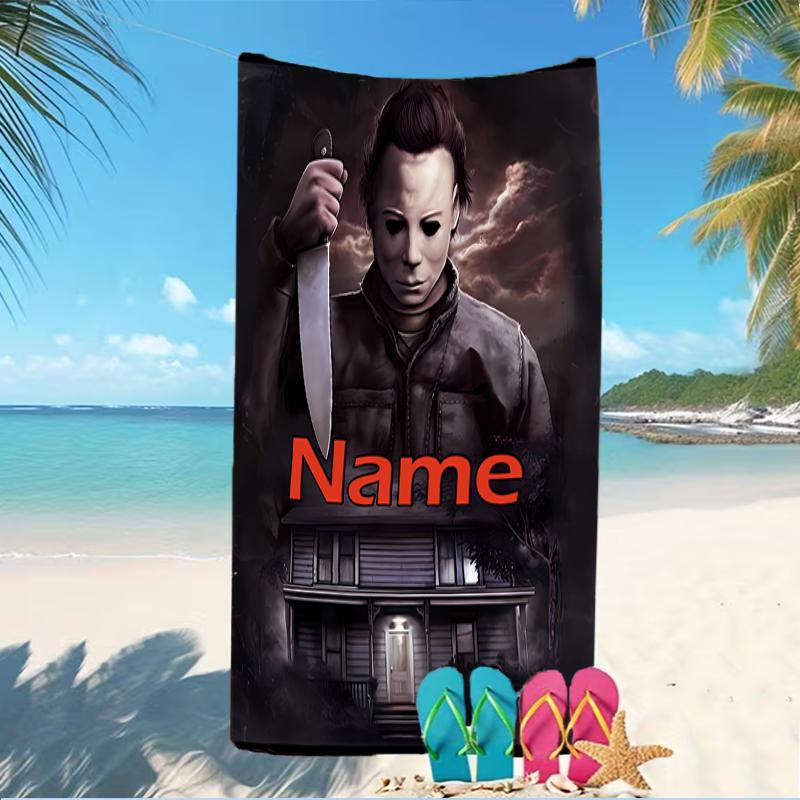 Customizable personalized beach towels Michael Myers themed designs.Suitable for the beach, yoga, sports;ideal as beach accessories