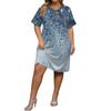 Summer Plus Size V Neck Short Sleeve Knee Pocket  Print Casual Dress For Women
