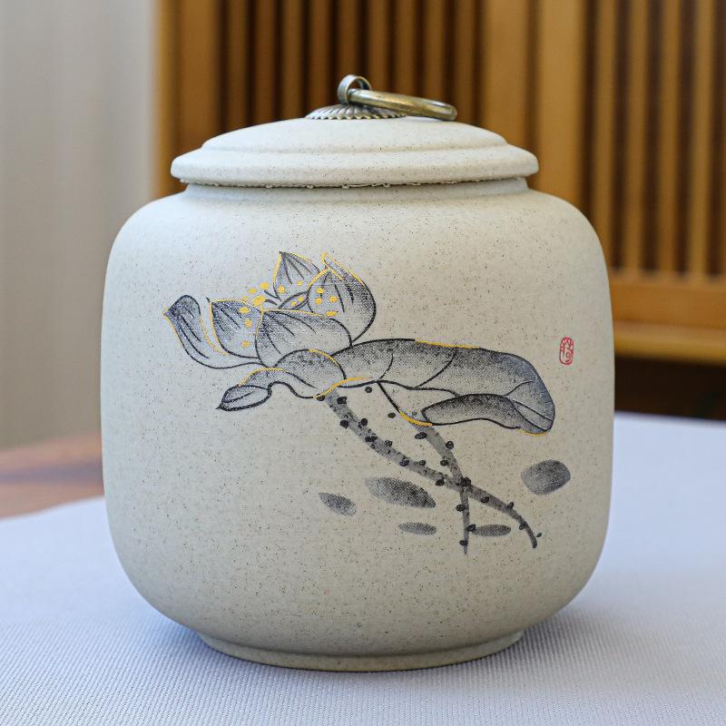 Light Luxury Coarse Pottery Tea Tank Storage Tank Ceramic Large Japanese Moisture-proof Sealed Tank Household Black Tea Green Tea Pu'er Tea Tank