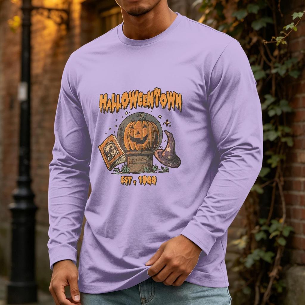 Men's Halloween Long Sleeve Neck Casual Pullover T-Shirt for Party and Holiday