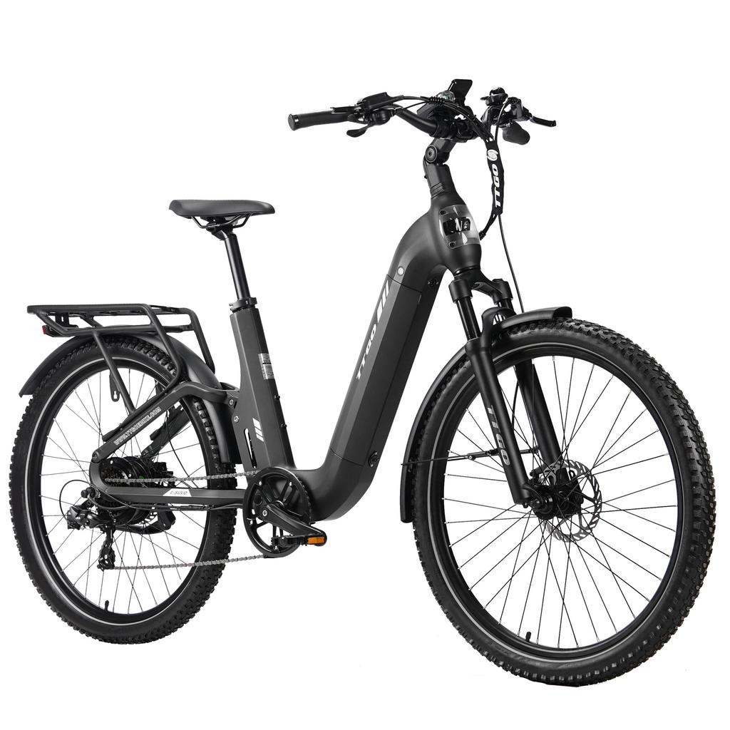 TTGO E-SUVO Miejski Elektryczny Rower Komutacyjny Silnik 250W Bateria 48V15Ah Opony 27,5 Calowe Prędkość 25KM/H Zasięg 120KM E-Rower Terenowy