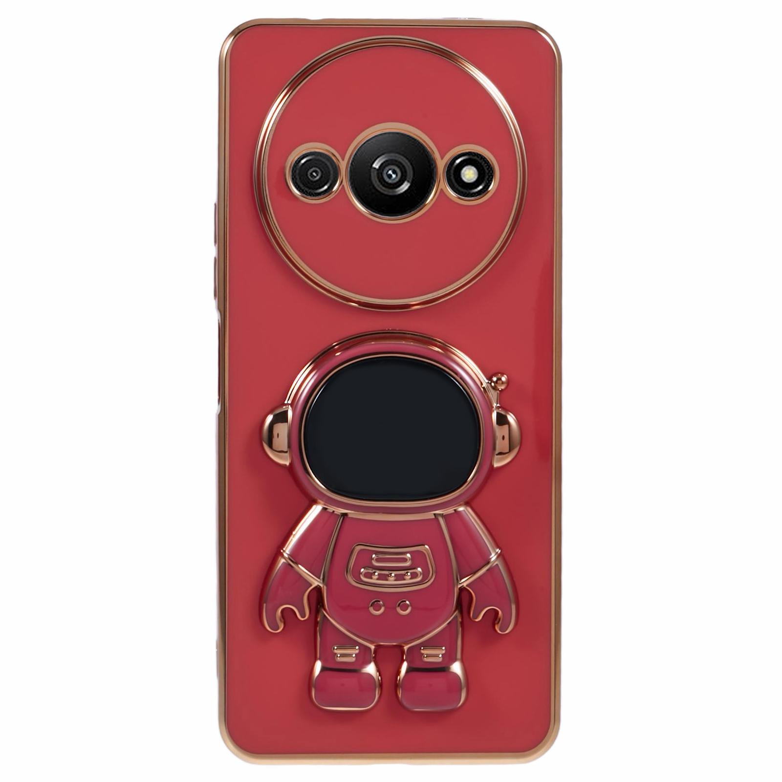 

For Xiaomi Redmi A3 4G/Poco C61 4G Electroplating Case Astronaut Kickstand Design TPU Phone Cover Red
