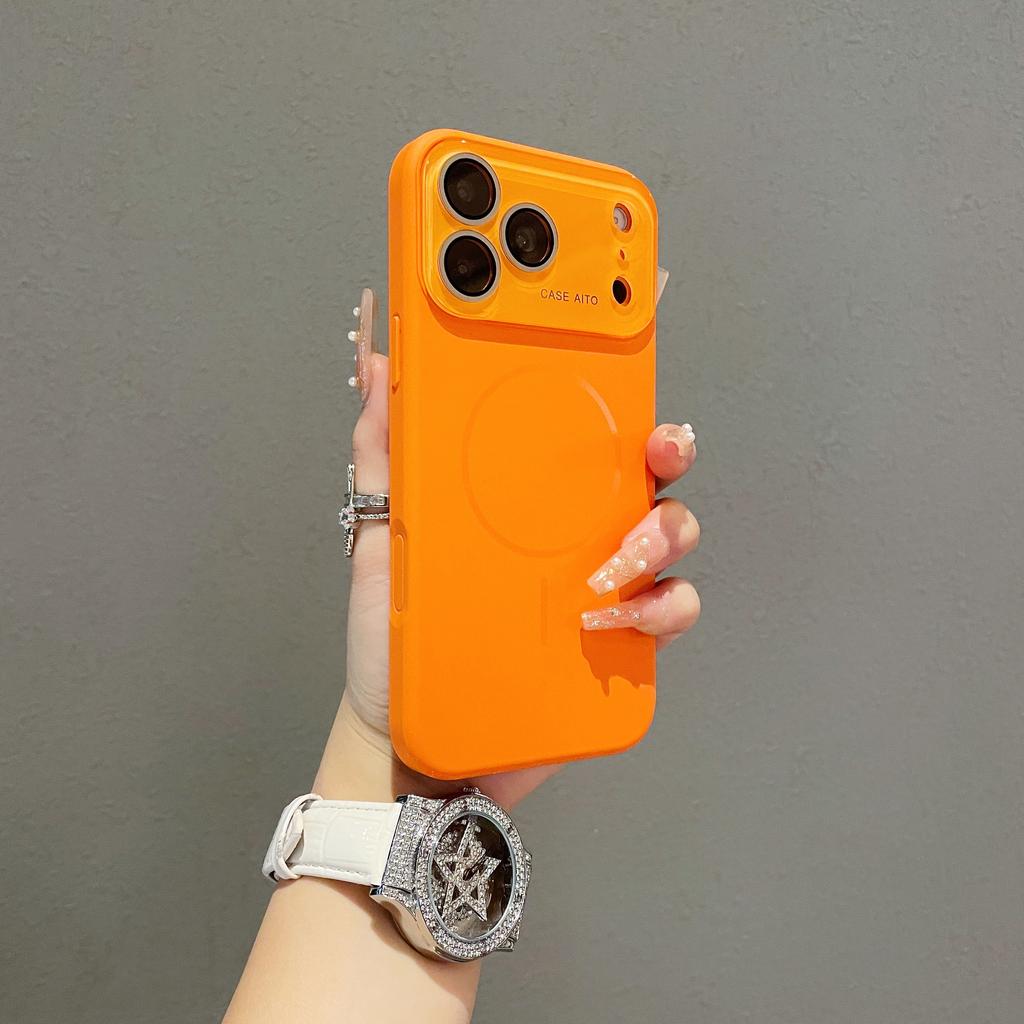 With Lens Film Protection Frosted ForMagsafe Case ForiPhone 17 Air 16 15 14 13 Pro Max Large Window Silicone Magnetic Cover