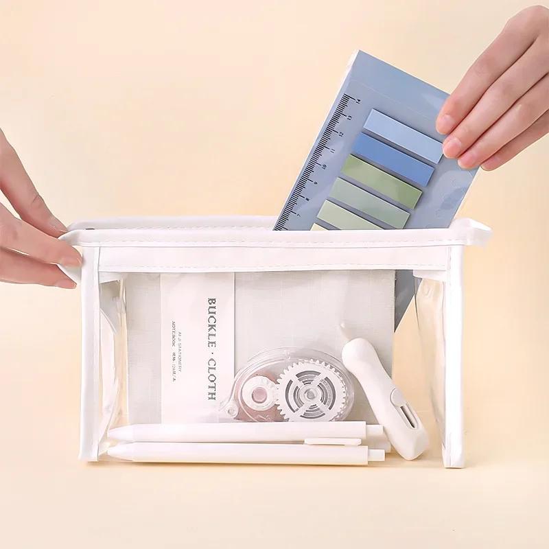 PVC Transparent Cosmetic Bag Kawaii Waterproof Pencil Bags for Students Stationery School Supplies Portable Pencil Pouch Cases