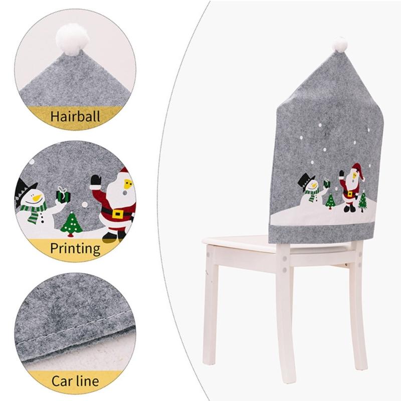 Chair Covers Gray Santa Hat Shape for Dining Room Chair Back Cover Slipcover for Christmas Holiday Festival Decoration
