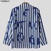 INCERUN Oversized Spring Men Lapel Neck Long Sleeve Striped Button Thin Blazer Coats