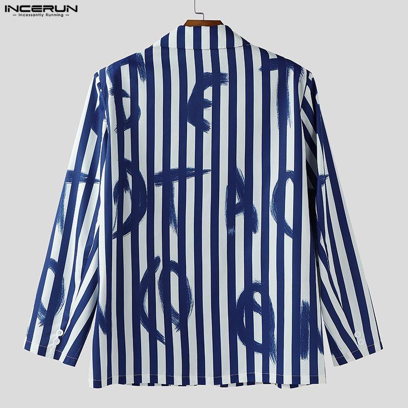 INCERUN Oversized Spring Men Lapel Neck Long Sleeve Striped Button Thin Blazer Coats