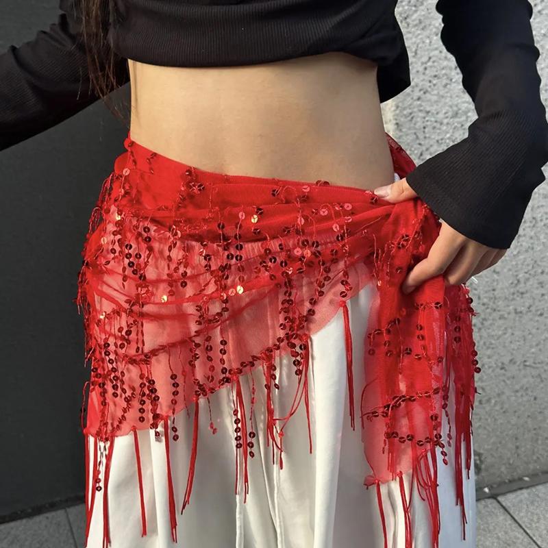 Versatile Belly Dance Waist Chain Tassel Triangular Scarf Waist Belt Jazz Dance Accessories Indian Dance Holiday Fart Curtain