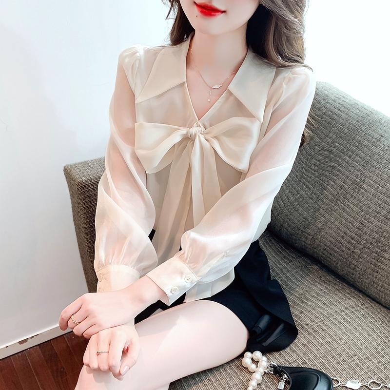 Moda noua 2024 toamna cu maneca lunga fundita guler rasturnat ocazional caise sifon bluza camasa femei topuri bluze camasi J540