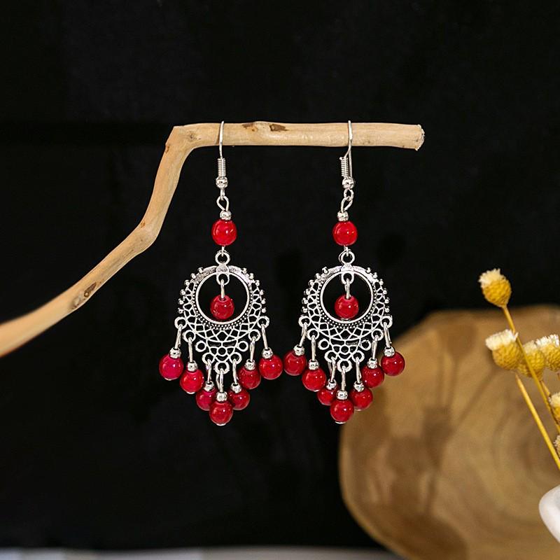Elegant Bohemian Tassel Stud Earrings - Retro Ethnic Dangle Design