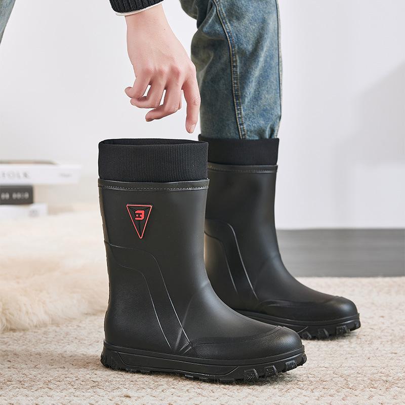 Men Rain Boots Non-slip Mid Calf Boots Waterproof Rubber Shoes Fishing Water Boots Fishing Non-slip Kitchen Rain Shoes 39-44