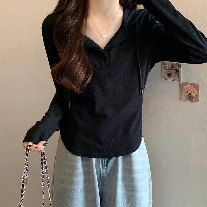 

Белая футболка с капюшоном и длинными рукавами для женщин, весна и осень 2024, новый повседневный облегающий топ с капюшоном в стиле ленивой моды XL