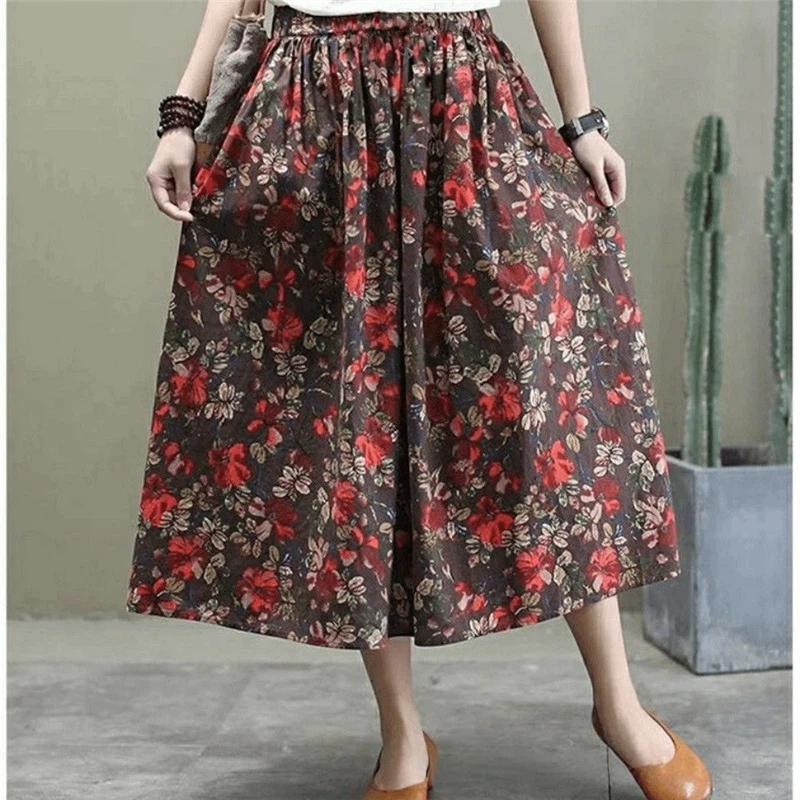 Falda Mujer Verano Casual Versátil Elástica Cintura Alta Suelta Falda Oversize Elástica Algodón Vestidos