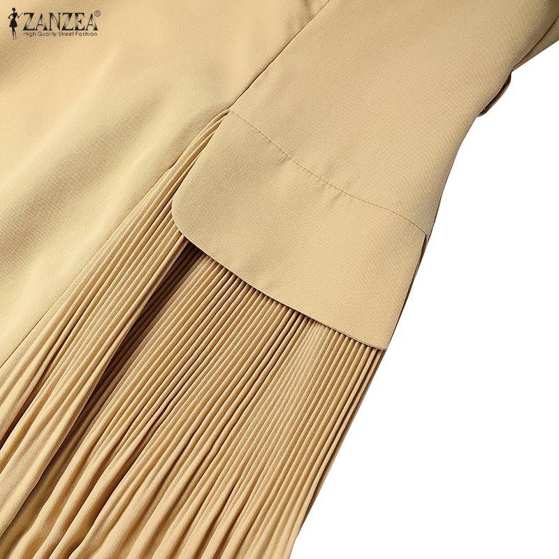 ZANZEA Women Square Collar Casual Short Sleeve Elegant Long Dress