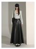 Women's High-End Retro Black PU Leather Pleated Midi Skirt - New Autumn/Winter Slim Fit, Large Swing Umbrella Style