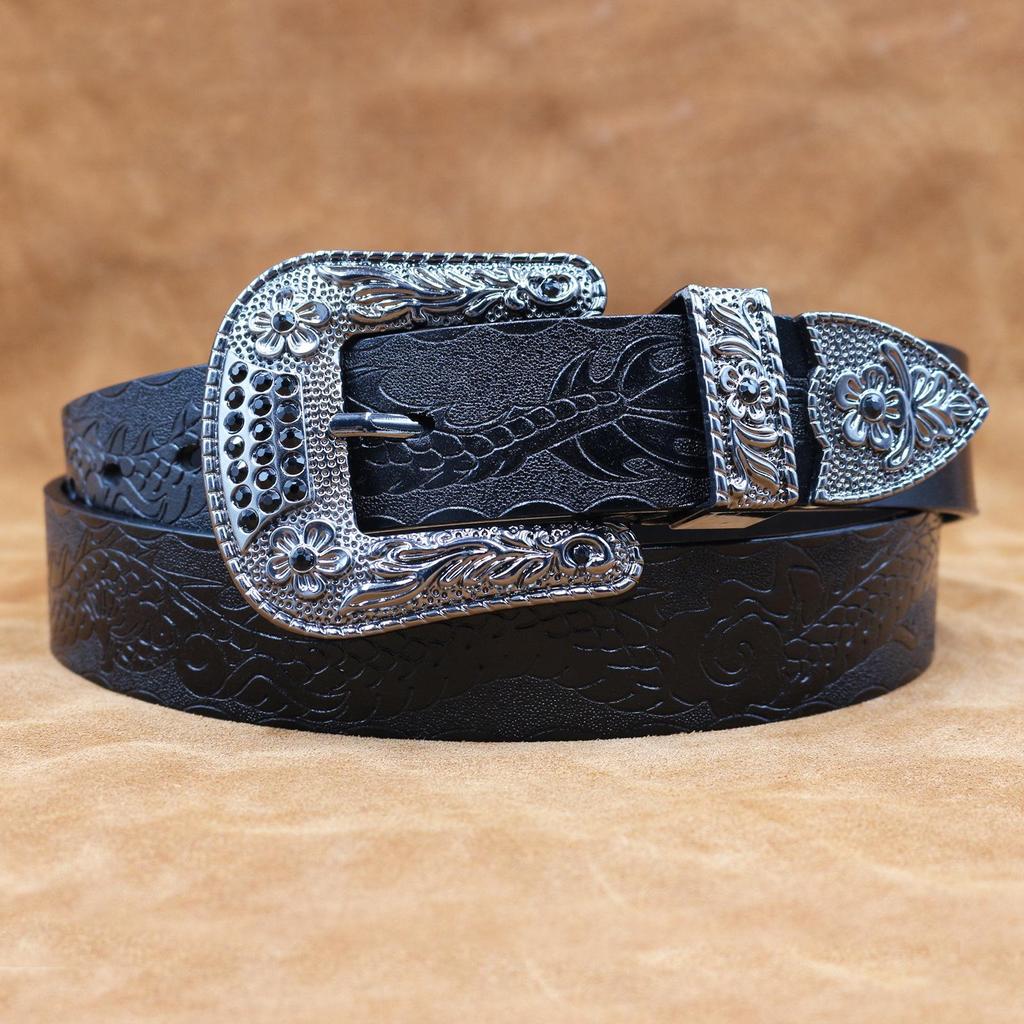 Herren Retro Gürtel aus echtem Rindsleder, Robust, Geprägtes Design