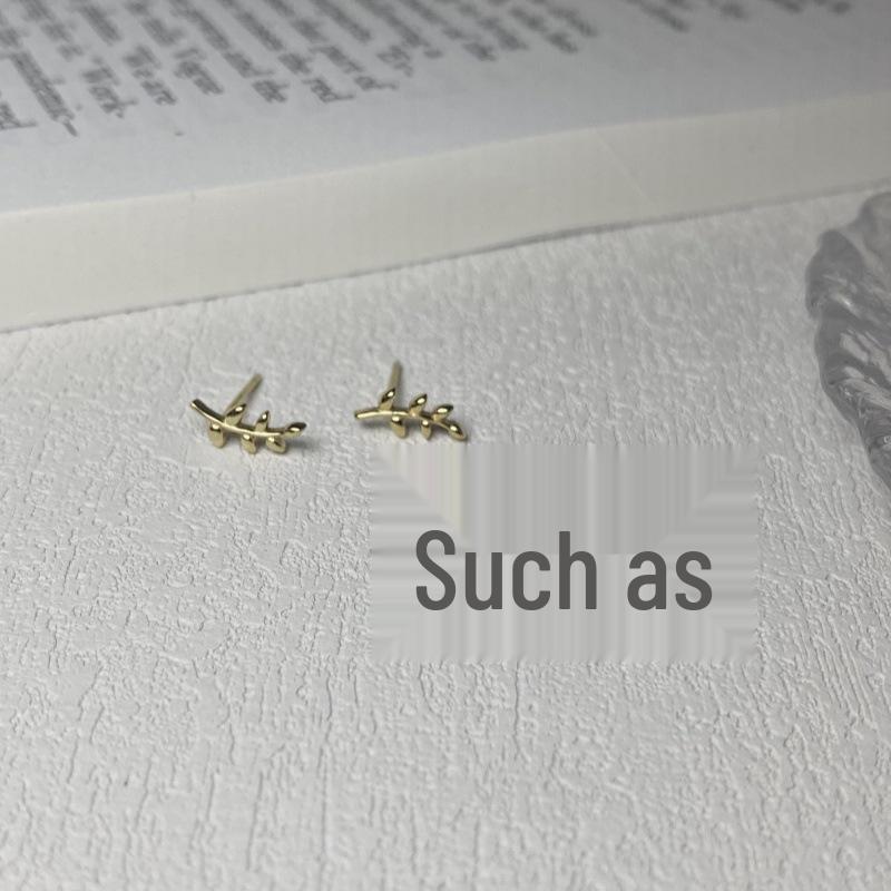 

Серьги-пусеты из стерлингового серебра с позолотой 14 карат в виде листьев и веточек - Японский и корейский стиль 925 Silver