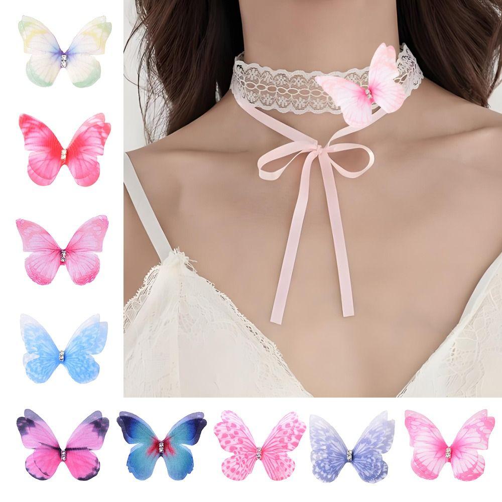 Double-layer Organza Fabric Butterfly Appliques Clothes Sewing Patch  Bridal Hair Accessories