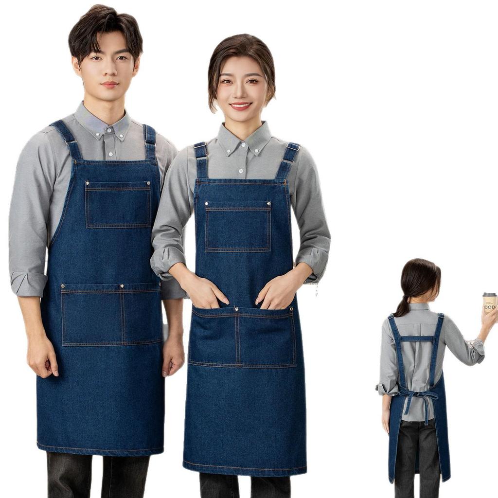 Custom Logo Denim Apron for Coffee, Tea, and Nail Art Shops - Thick Canvas Workwear