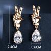 Unique Golden Finger White Zircon Water Drop Dangle Earrings for Women Funny Jewelry Gift