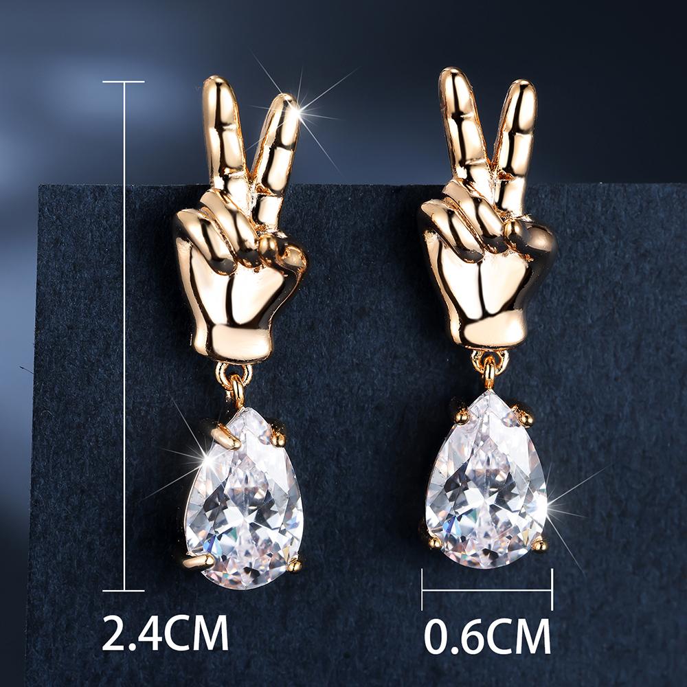 Unique Golden Finger White Zircon Water Drop Dangle Earrings for Women Funny Jewelry Gift