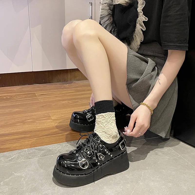 Black luxury designer shoes Punk Style Woman Shoes Heel Metal Rivet Dark Bat Platform shoes for women Fashion Wedge Women Shoe