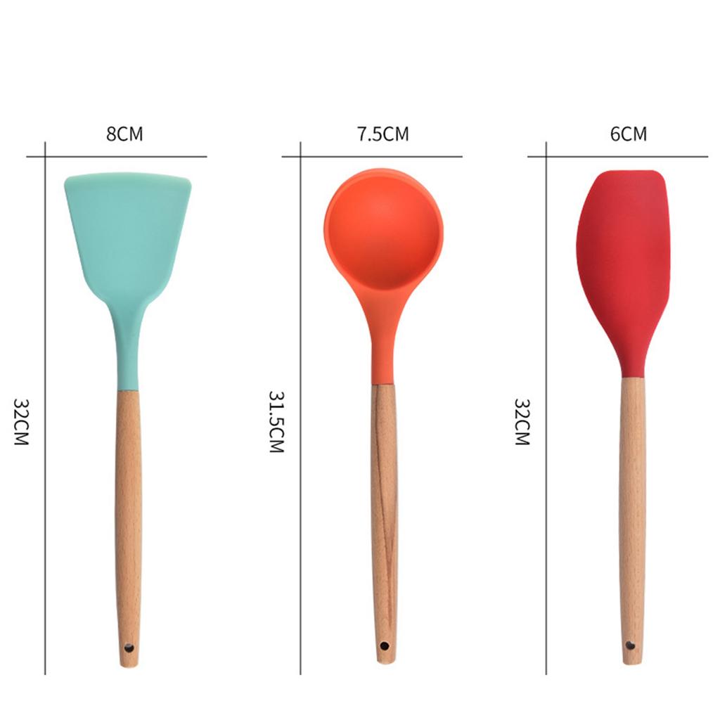 12-teiliges Kochutensilien-Set Silikon Bunt Holzgriff Kochen Küchenutensilien-Set Bunt