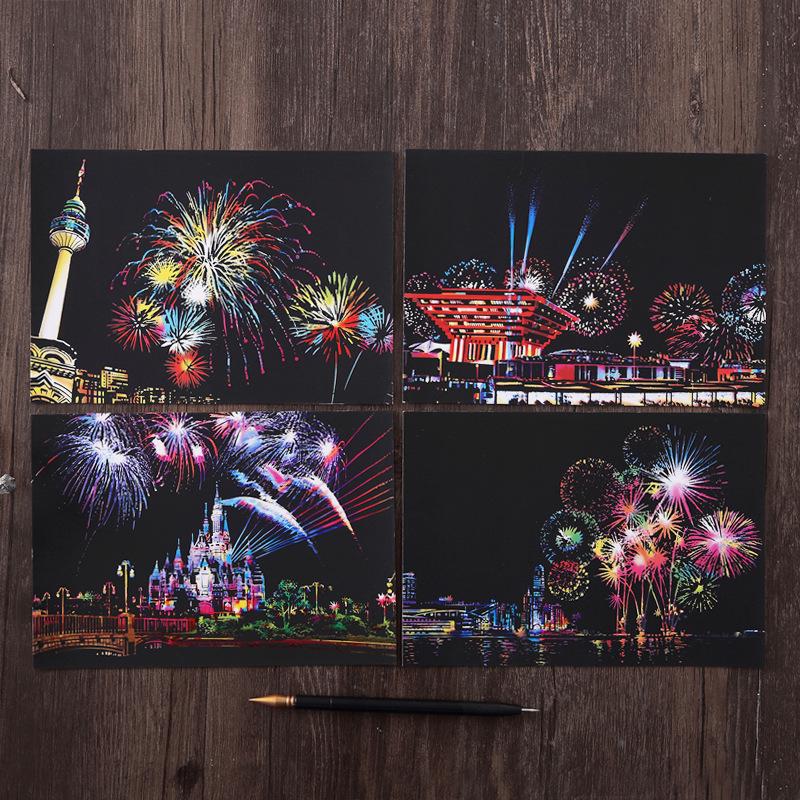 A5 Night View City Scenery DIY Scratch Painting for Kids - Eco-friendly Architecture Art Paper
