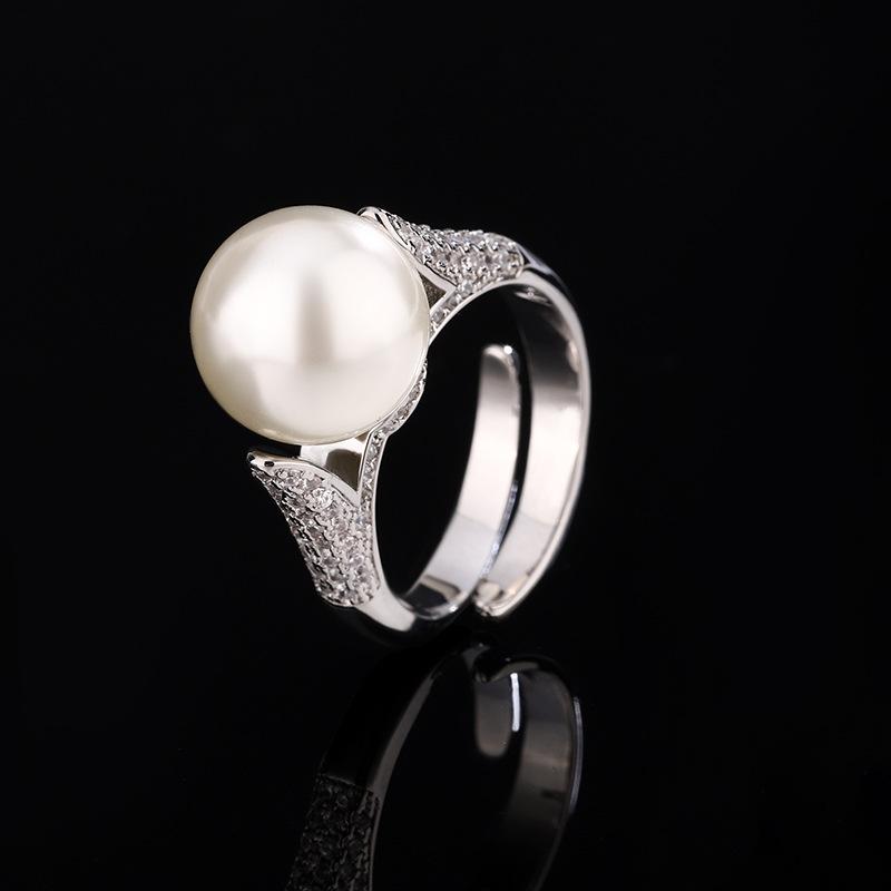 Jewelry Copper Platinum Plated Row Ring Pearl Temperament Simple Women'S Ring 12Mm