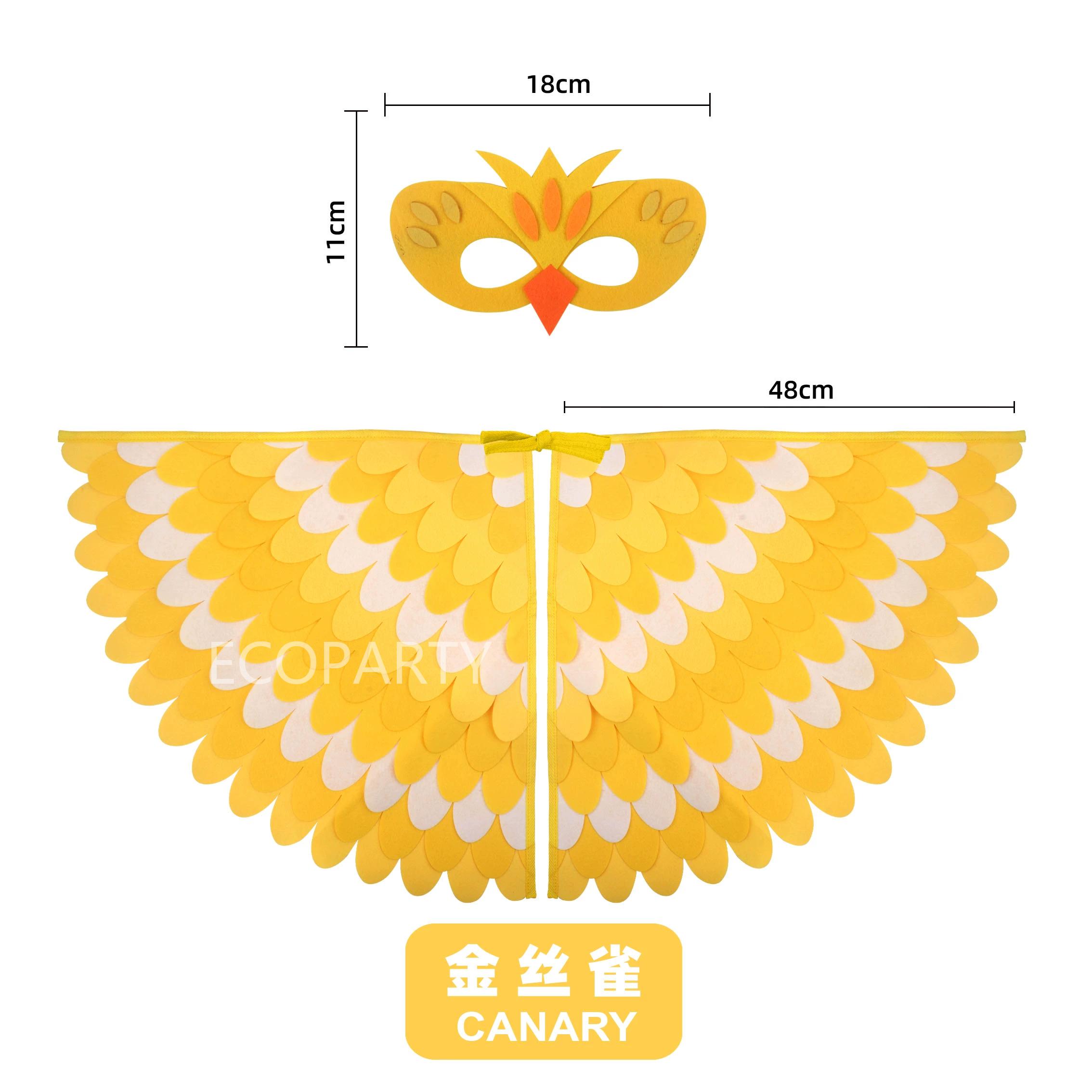 Kinder Cosplay Halloween Uil Pauw Cosplay Kostuums Chinese feniks Dier Vogel Vleugels Mantel Masker Vilt Cape Carnaval Verkleden 98X50CM yellow