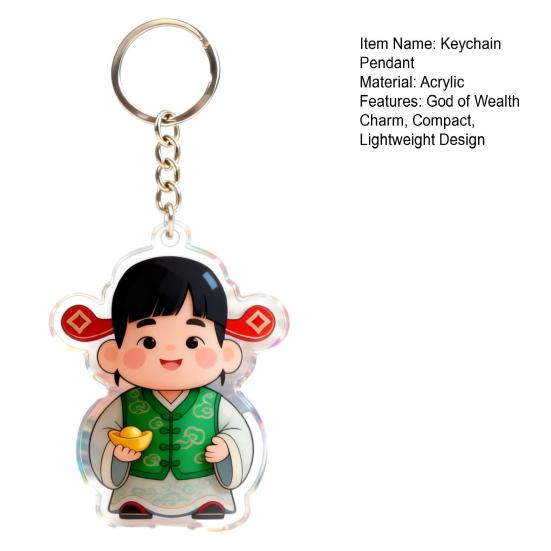 Keychain Pendant God of Wealth Charm Acrylic Double-Sided Clear National Keychain Lucky Yuanbao Decoration