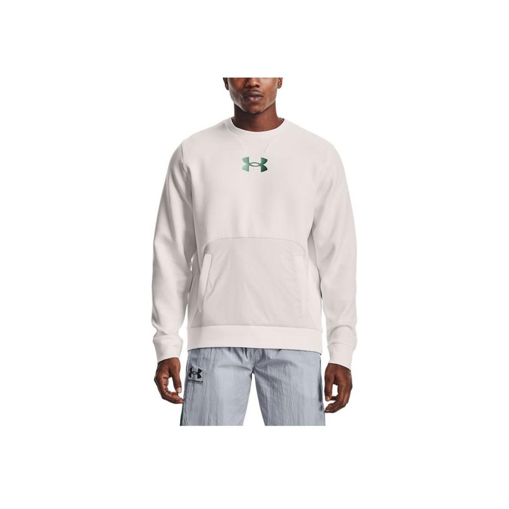 Under Armour Summit Logo Solid Color Crew Neck Long Sleeve Sweatshirt Men sweatshirt White 1361453-113