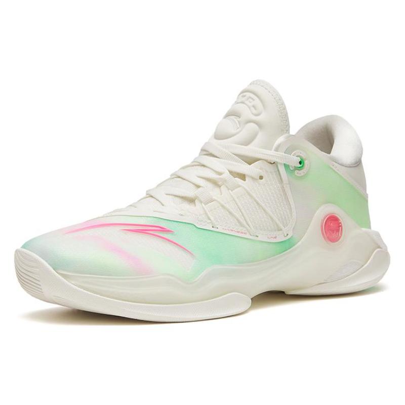 Anta Skyline 1 Anti Slip Wear Resistant Low Top Basketball Shoes Men's White Cyan Pink, Firework Color Scheme Sneakers 112311107-4