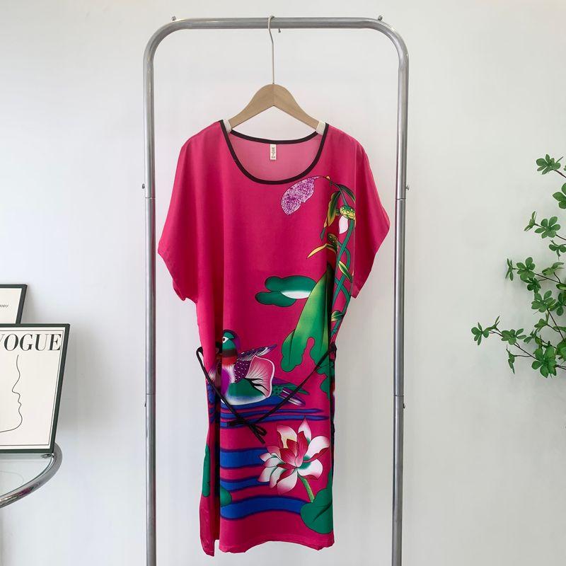 Outerwear Homewear Dress Summer Ultra-Thin Ice Silk Short Sleeve Pajamas Women's Clothing Plus Size Casual Nightdress Special Offer