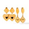 Euro-American Fashion Stainless Steel Heart Relief Pendant Earrings 18K Gold Non-Fading Retro Heart Titanium Steel Studs