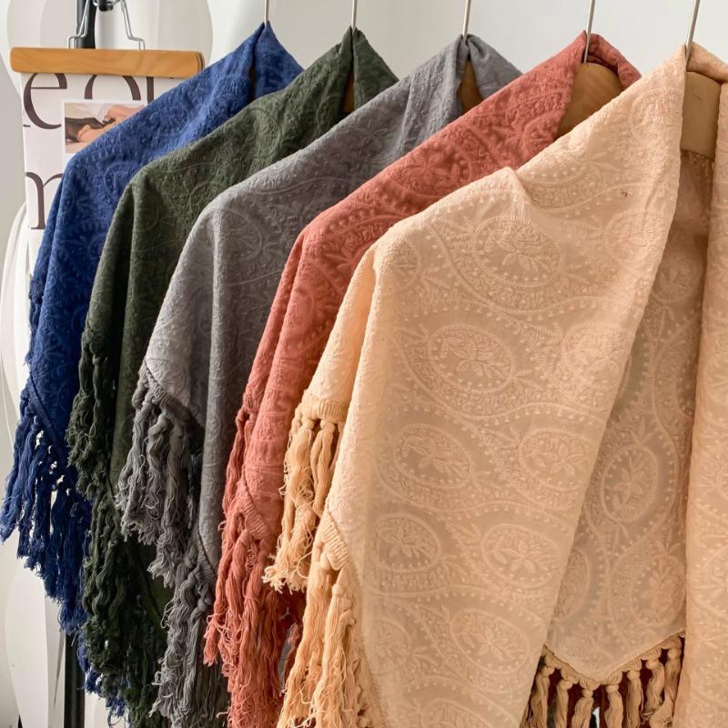 Winter Scarf New Fashion Men's and Women's Knitted Shawl Scarf Neck Piercing Large Triangle Scarf Shoulder Tassel Shawl Outside