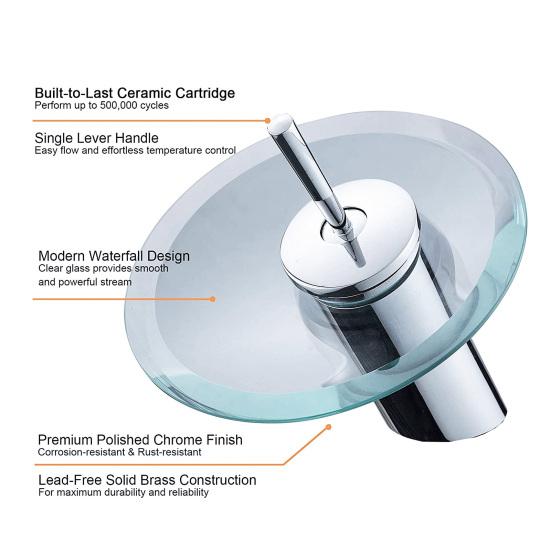 Waterfall Bathroom Sink Faucet 1 Handle Single Hole Glass Basin Tap Water Switch