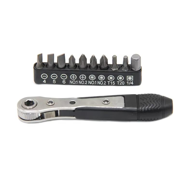 Double head 36 tooth black mini ratchet screwdriver forward reverse wrench cross shaped flat screw bits repair kit