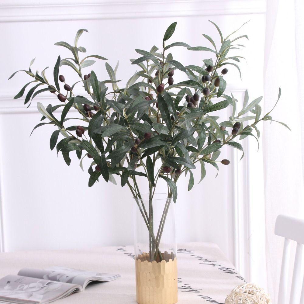 4 Fork Artificial Olive Branch Plastic Fake Plant Simulated Olive Leaf  Wedding Decor