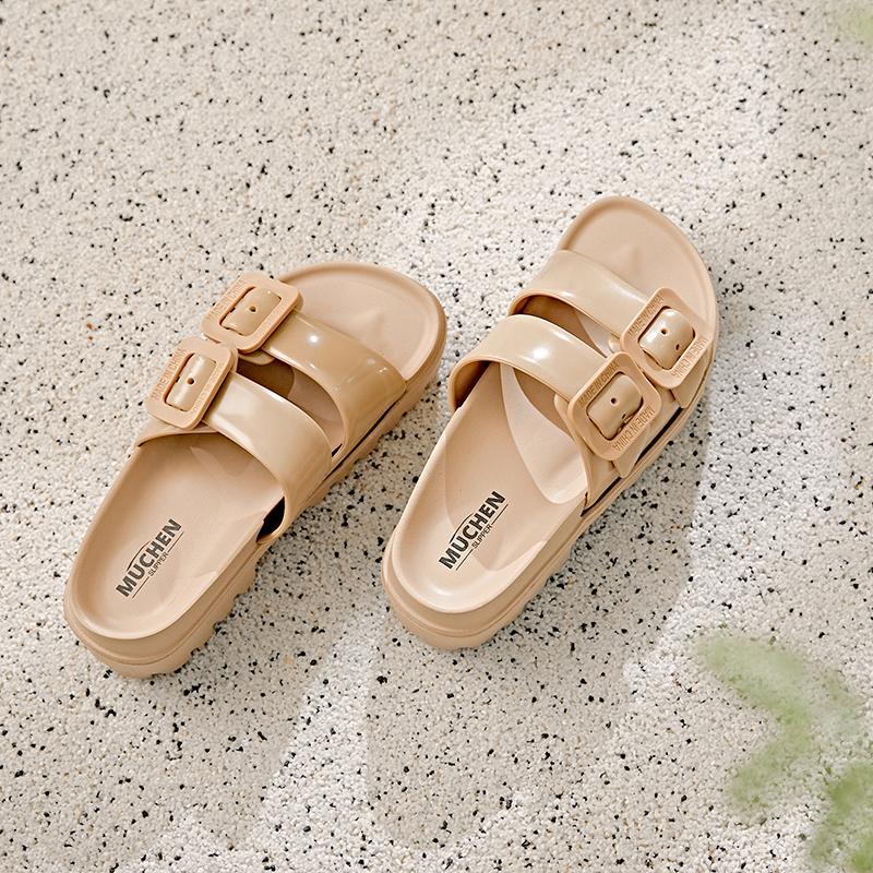 New women's buckle slippers summer wear fashion trend one-word outdoor thick bottom heightening casual cool slippers