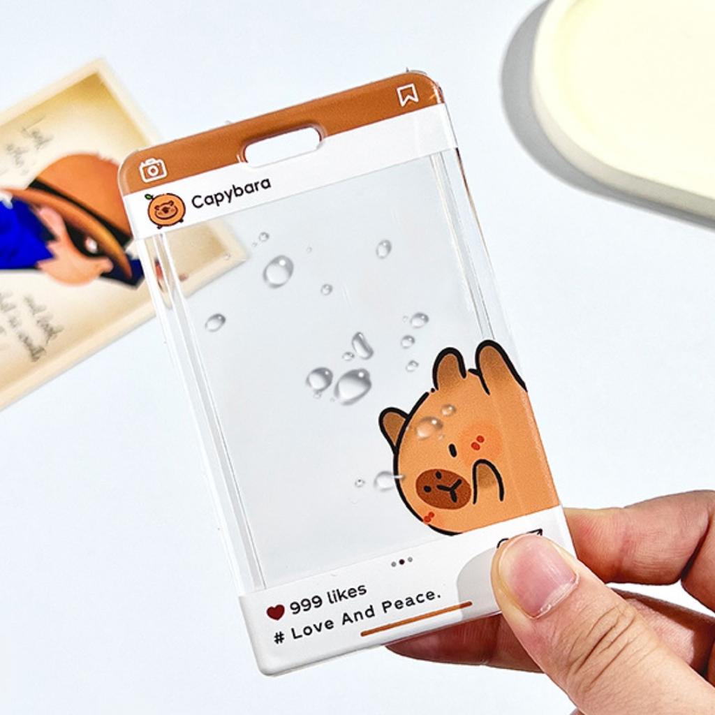 Cute Capybara Card Holder Cartoon Transparent Photo Card Holder Student Badge Protective Case ID Card Organizer Stationery Gift