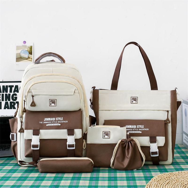 5Pcs  Student Backpack Set The Start of School Season Korean Fashion Junior High School Backpacks Large Capacity Two-piece Bags Set