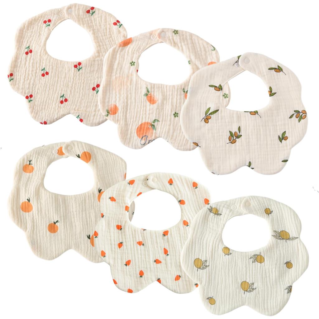 GoUseGo Baby Set of for Boys and Flower Petal Gauze Baby Feeding Bibs for and 3 Years Soft Absorbent and Perfect for and Preschool Newborn Bibs, 6,