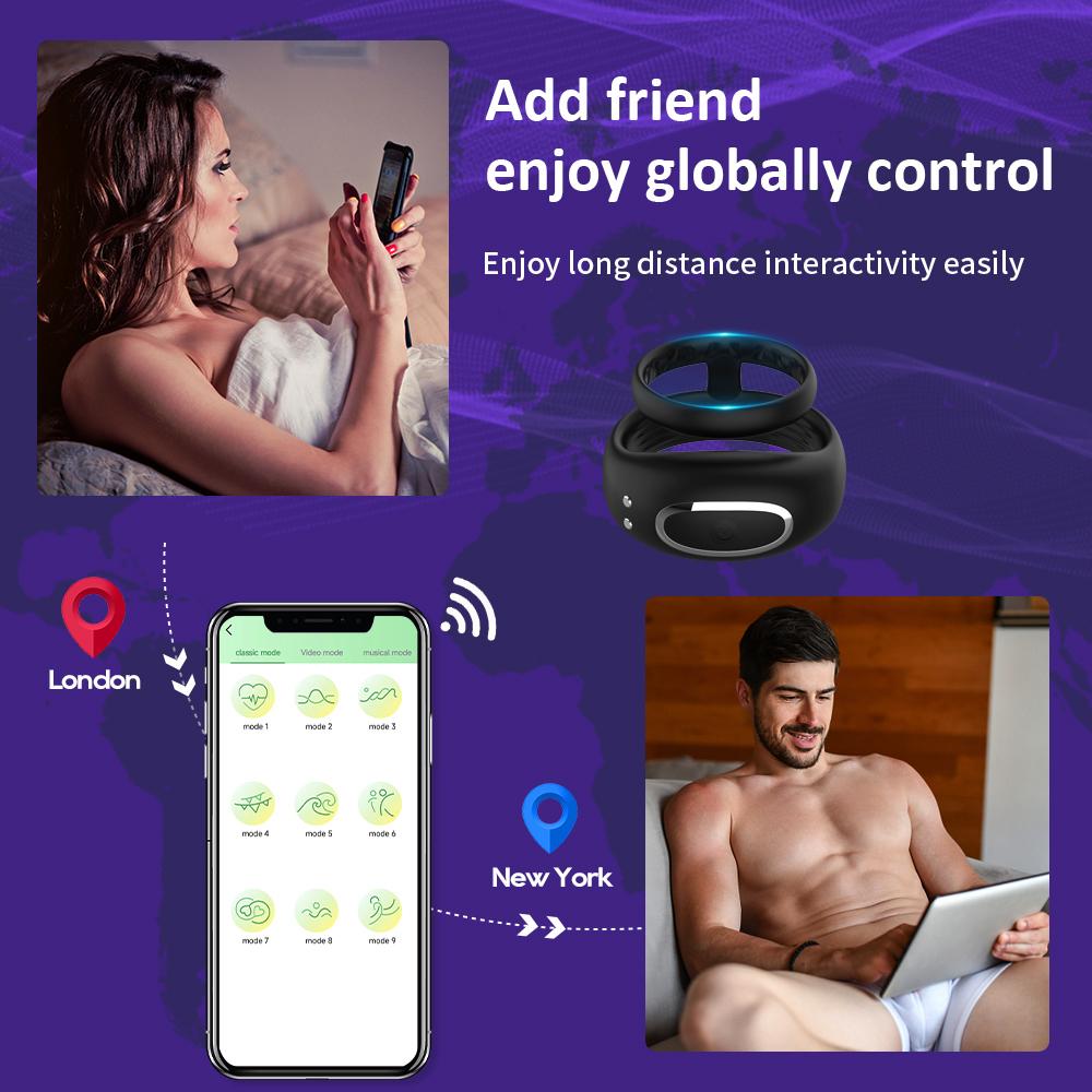 Bezdrátové Bluetooth dálkové ovládání Vibrační erekční kroužek Odložená ejakulace Kroužek na penis Vibrátor Sexuální hračka pro dospělé pro muže Masturbátor