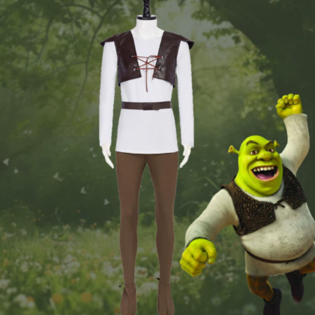 Monster Shrek Cosplay Costume Shrek Cosplay Halloween Shrek Cosplay Costumes Green Hat Shrek Top Leather Vest Pants for Men