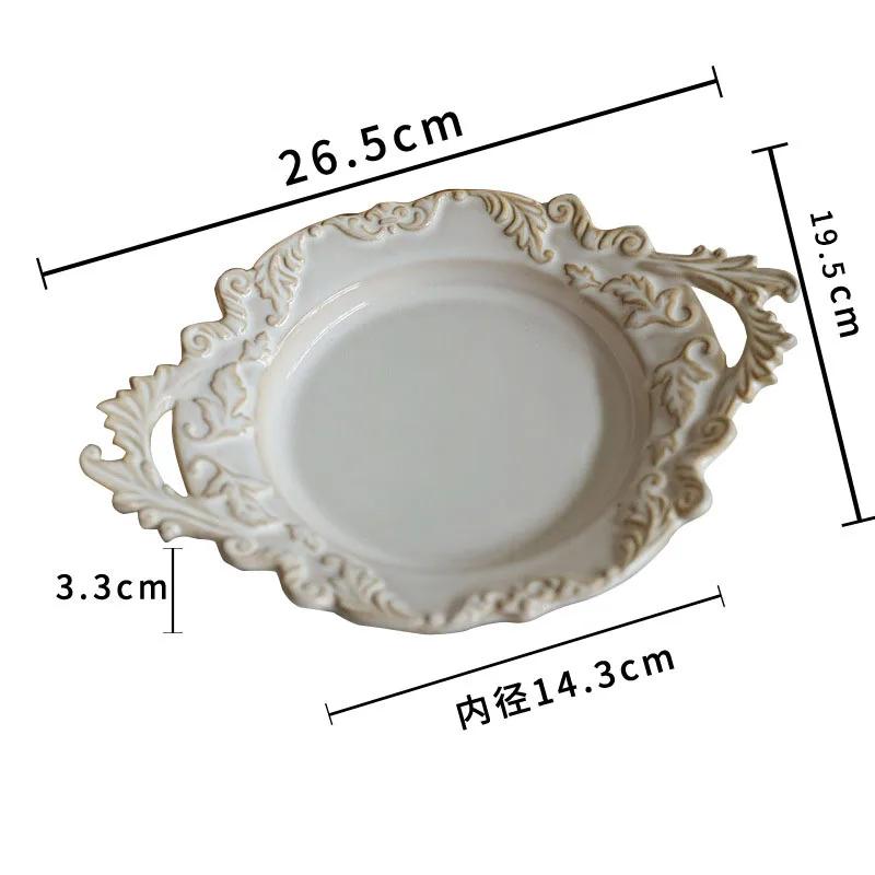 Französische Retro Reliefplatte Keramikteller für Spaghetti Binauraler Dessertteller Westlicher Speiseteller Leichte Luxus-Tischware