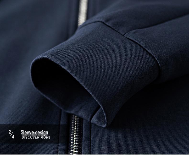 Men's High-End Casual Hooded Sweatshirt - Autumn/Winter Color Block Zipper Jacket with Embroidery