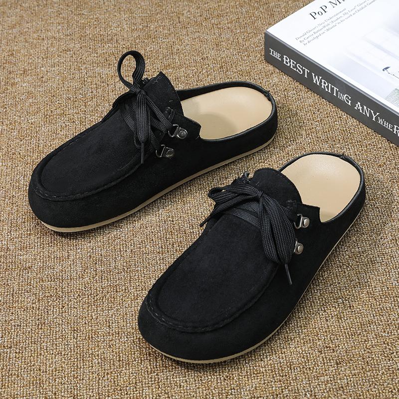 Fabric Men Mules Open Back Loafers Slippers, Wide Toe Casual Half Shoes Summer Backless Slide Sandals Flat Sneakers For Men