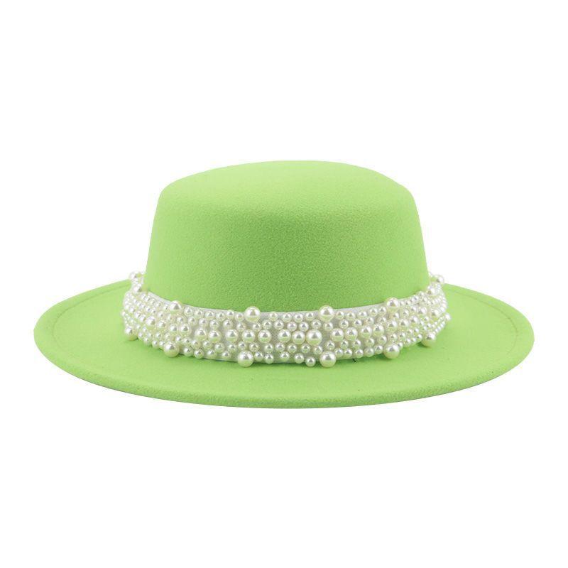 Top Hat Short Brim Hepburn Style British Style Small Round Tibetan High-end Jazz Hat Versatile Flat Top Felt Hat Pearl Premium New